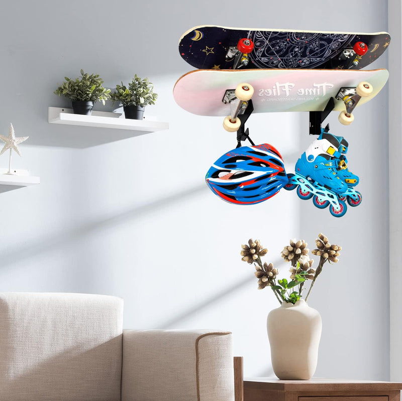 WANLIAN Doppel Wandhalterung für die Wand, Skateboard Wall Mount Display Rack mit Aufbewahrungshaken