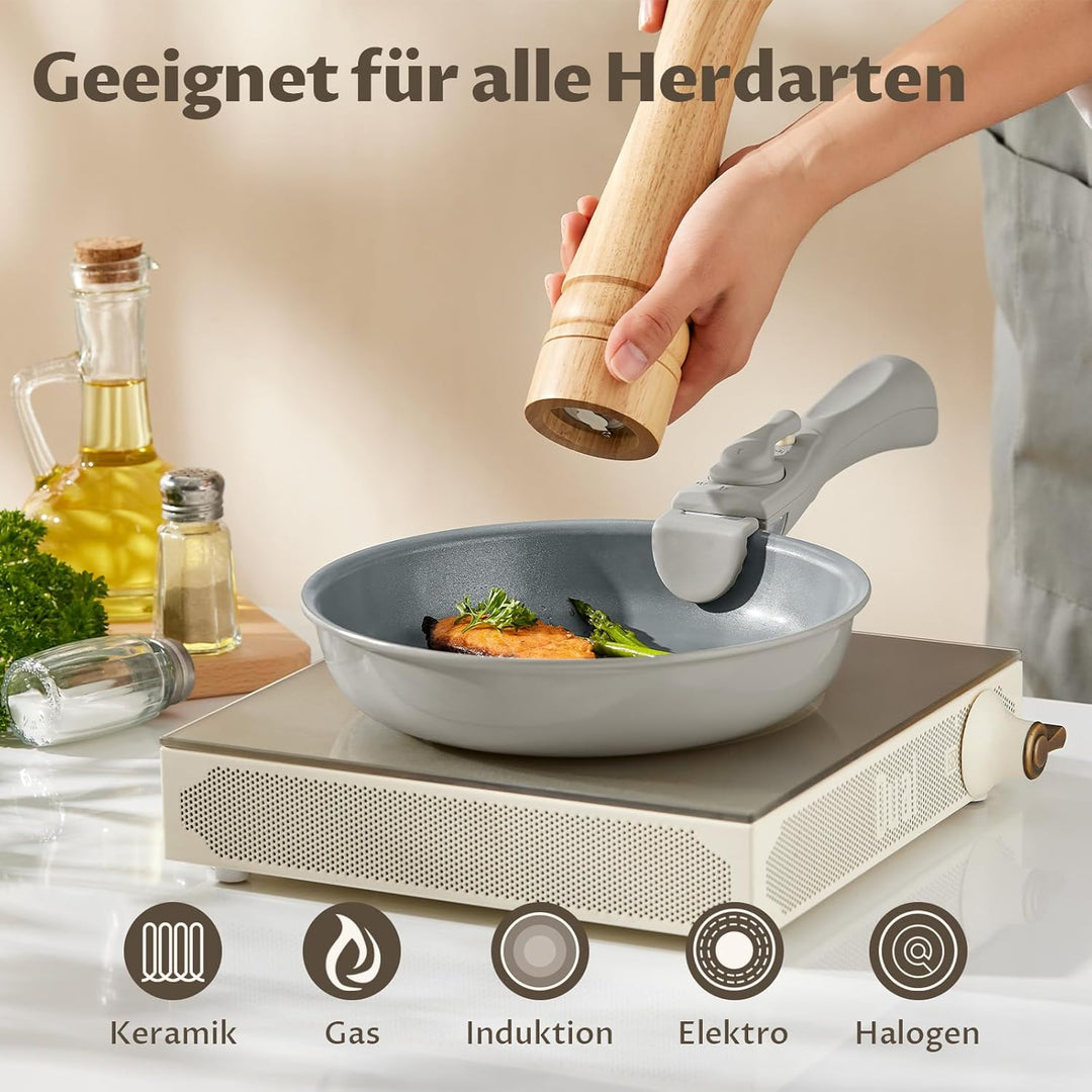 Keramik Topfset mit Abnehmbarer Griff, 14 Teilig Töpfe, Antihaft Pfannenset mit Deckel für Induktion