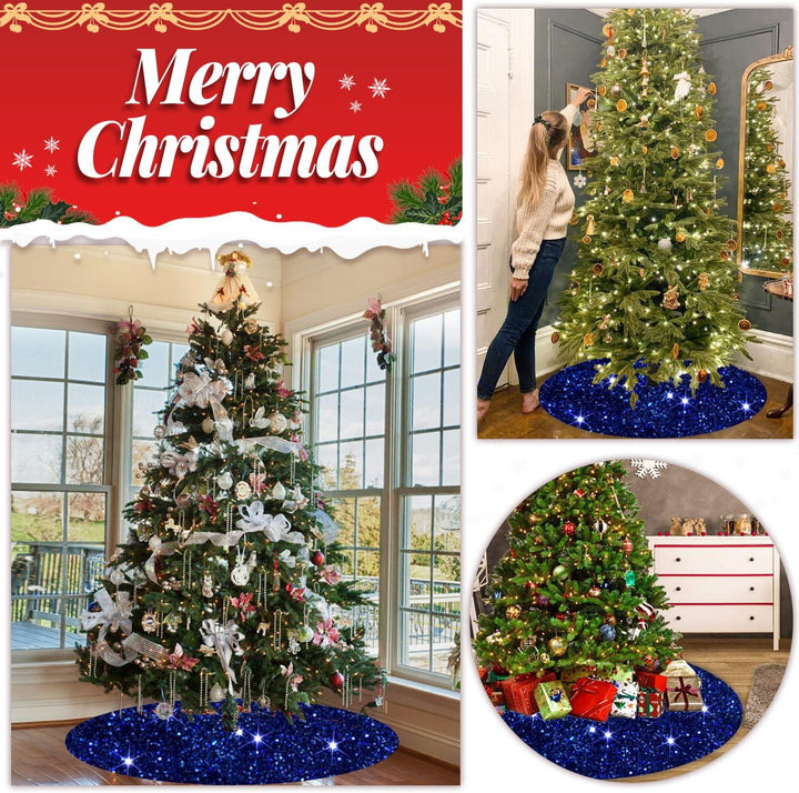 FOTSHARER Blue Sequin Christmas Tree Skirt 36 Inches Velvet Round Tree Skirt Sparkly Sequins Xmas Tr