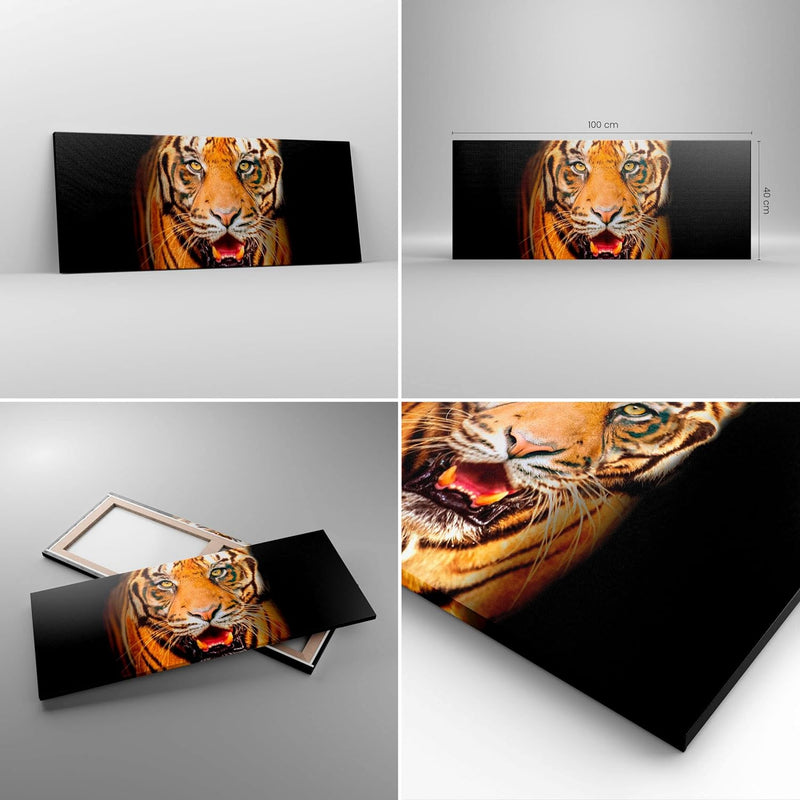 Panorama Bilder auf Leinwand 100x40cm Leinwandbild mit Rahmen tiger tier Gross Wanddeko Bild Schlafz