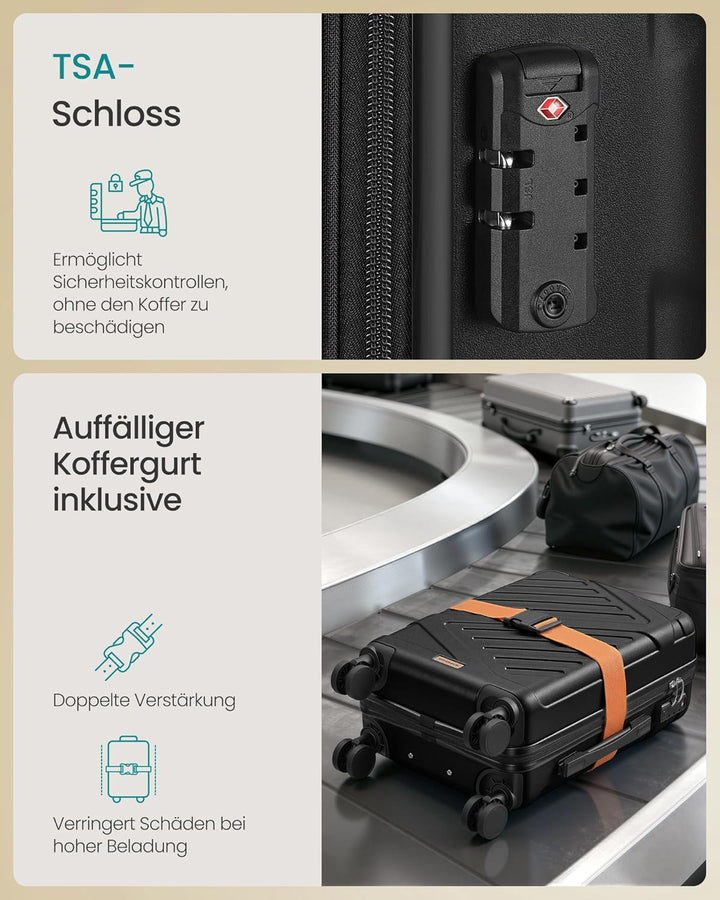 SONGMICS Koffer, Reisekoffer, Hartschalenkoffer mit TSA-Schloss, Koffergurt, ABS-Trolley, 4 Zwilling