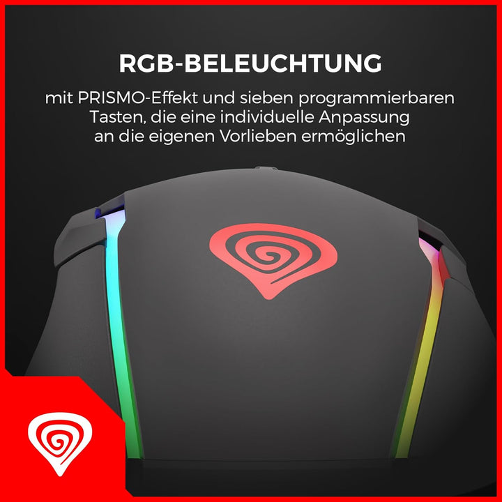 Genesis Xenon 220 G2 Gaming Maus kabelgebunden, leise Klicks, optischer Sensor bis 12800 DPI, RGB-Be