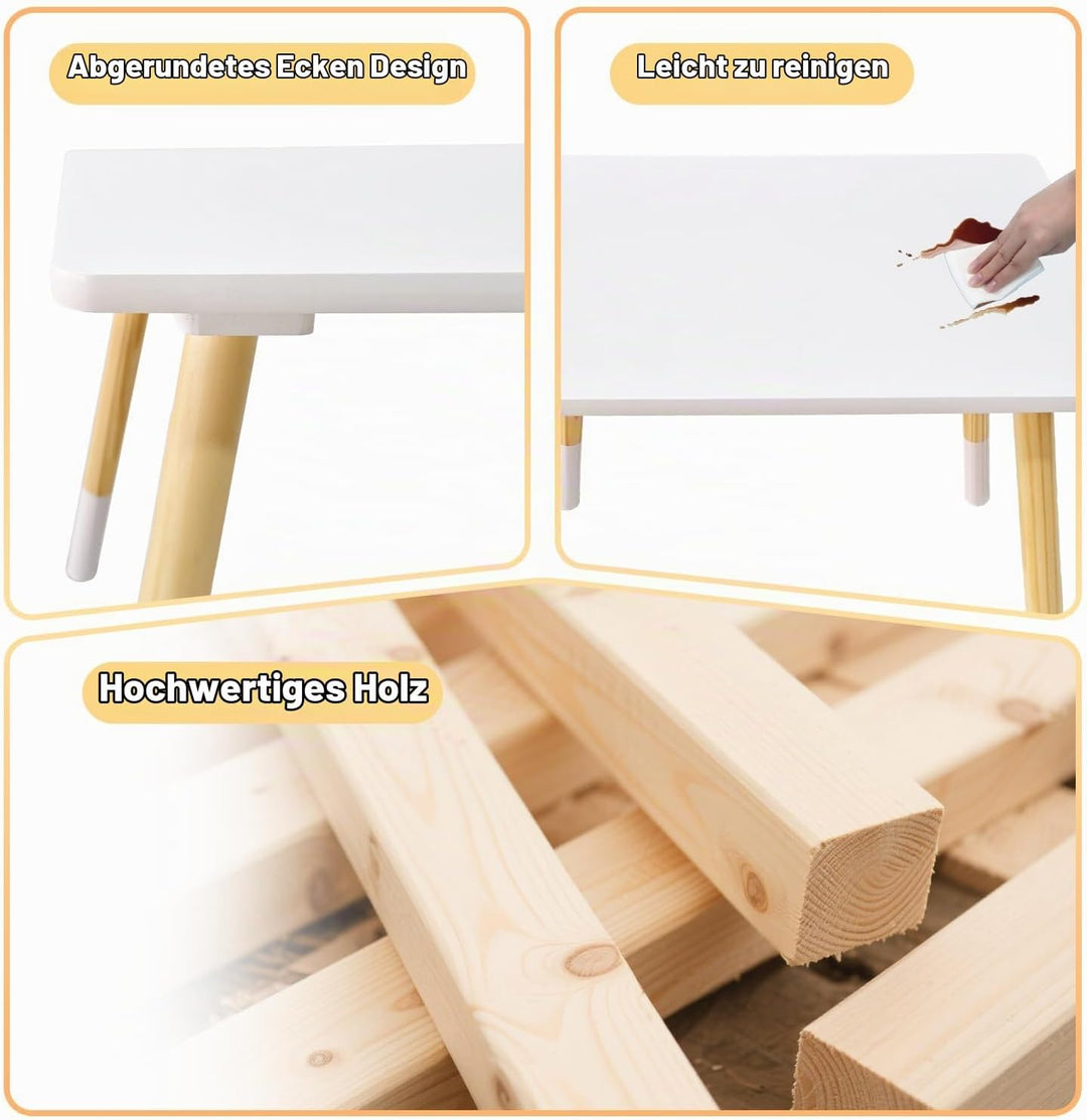 Asweets Kindertisch mit 2 Stühlen für Jungen und Mädchen, Aktivitätstisch-Set aus Holz, geeignet für