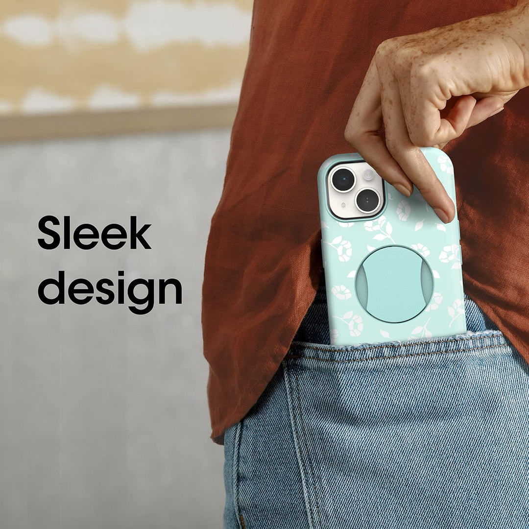 OtterBox OtterGrip Symmetry Serie Hülle für iPhone 13 und 14, Mohnblumen am Meer (Blau), integrierte