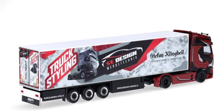 herpa LKW Modell Iveco S-Way Kühlkoffer-Sattelzug Stefan Klingbeil, Miniatur im Massstab 1:87, Samml