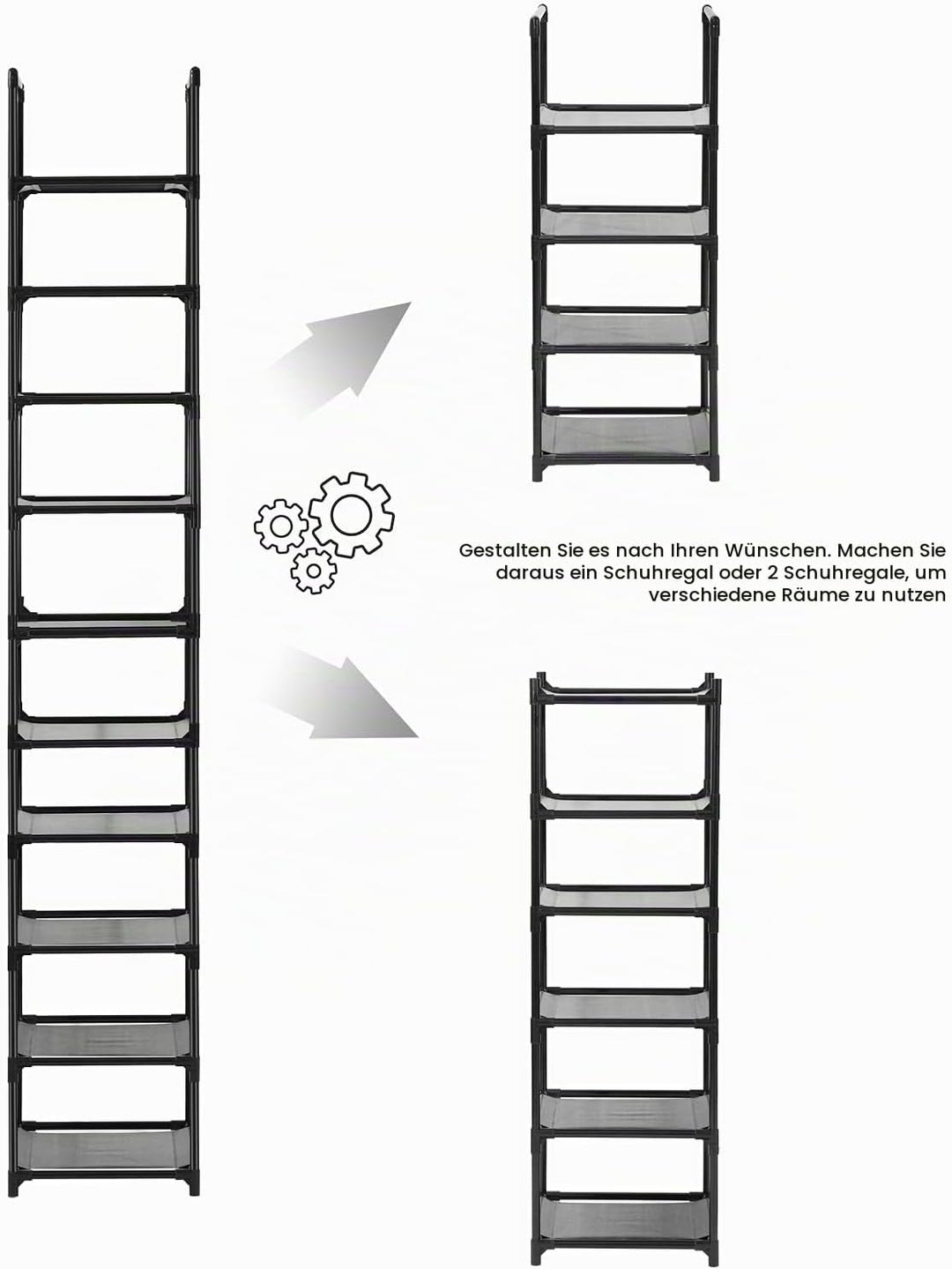 Schuhregal, 10-stufiger Schuhschrank Kunststoff-Schuhregale Organizer aus Eisen, Standregal, platzsp