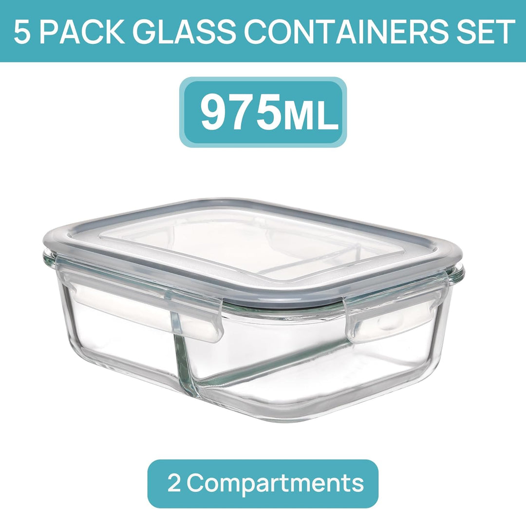 Vtopmart 5er 33oz GlasbehäLter mit Deckel, Meal Prep Boxen Glas, Frischhaltedosen Glas mit Deckel fü