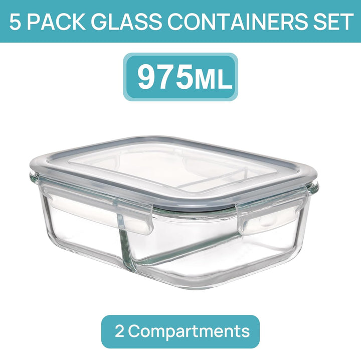 Vtopmart 5er 33oz GlasbehäLter mit Deckel, Meal Prep Boxen Glas, Frischhaltedosen Glas mit Deckel fü