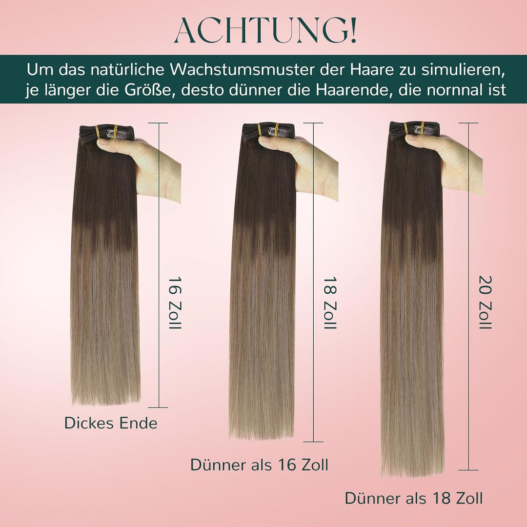 Easyouth Clip in Echthaar Extensions Braun Ombre Extensions Echthaar Clip in Dunkelbraun Balayage Mi