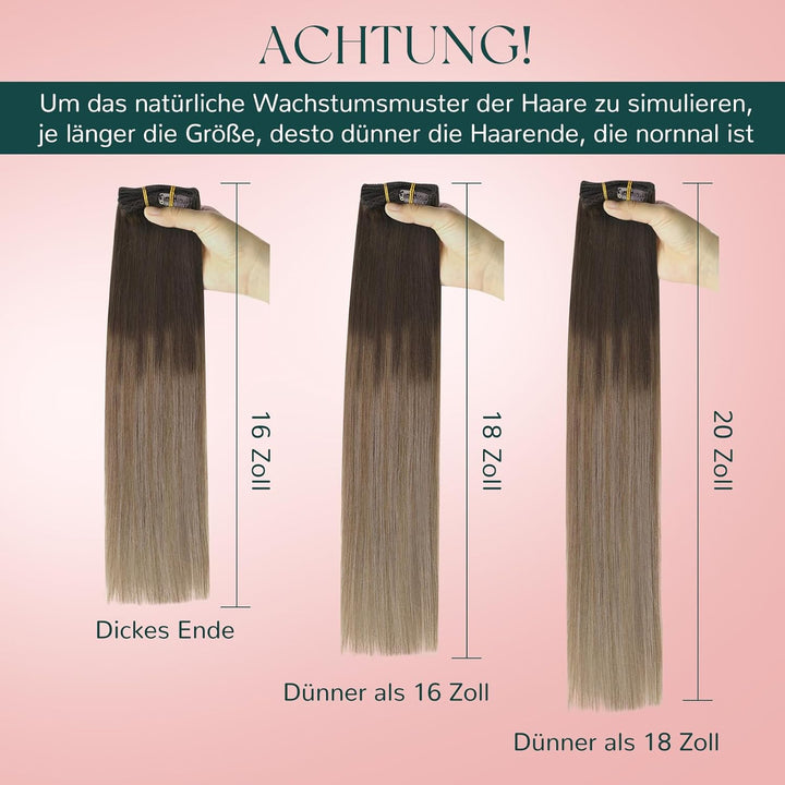 Easyouth Clip in Echthaar Extensions Braun Ombre Extensions Echthaar Clip in Dunkelbraun Balayage Mi