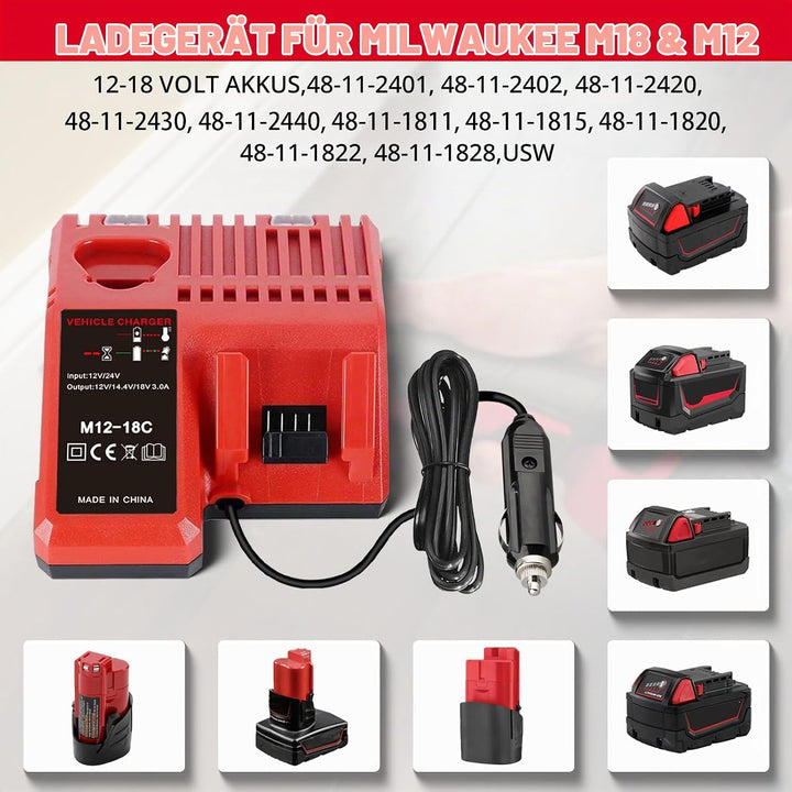 Auto Ladegerät für M12 &amp; für M18 Multispannungs für Milwaukee 12V-18V Lithium-Ionen-Akku 48-59-1812