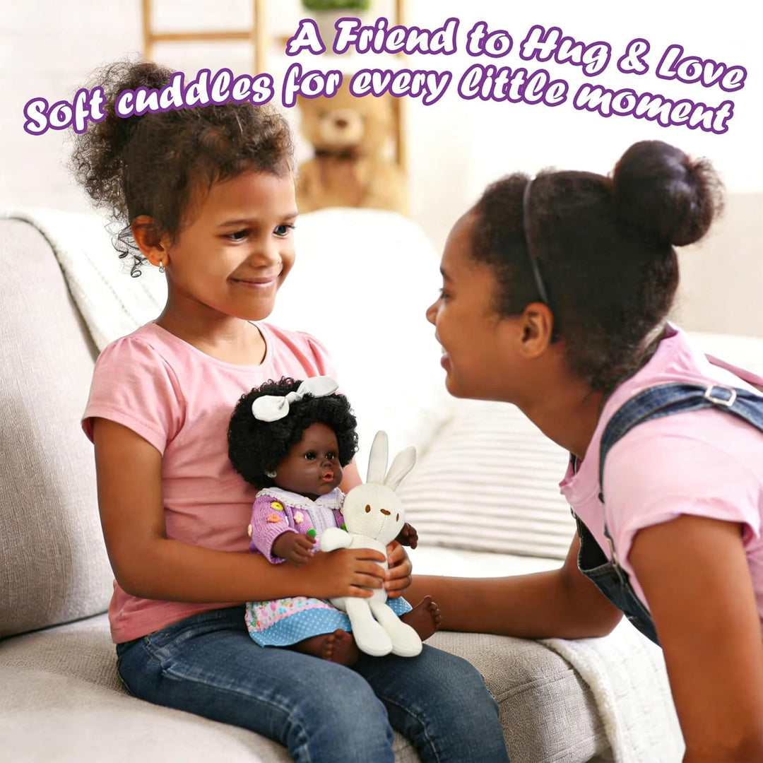 40 cm / 12 Zoll Schwarze Baby-Entchen mit Spielzeug-Hasen Zubehörset - afroamerikanische Baby-Entche