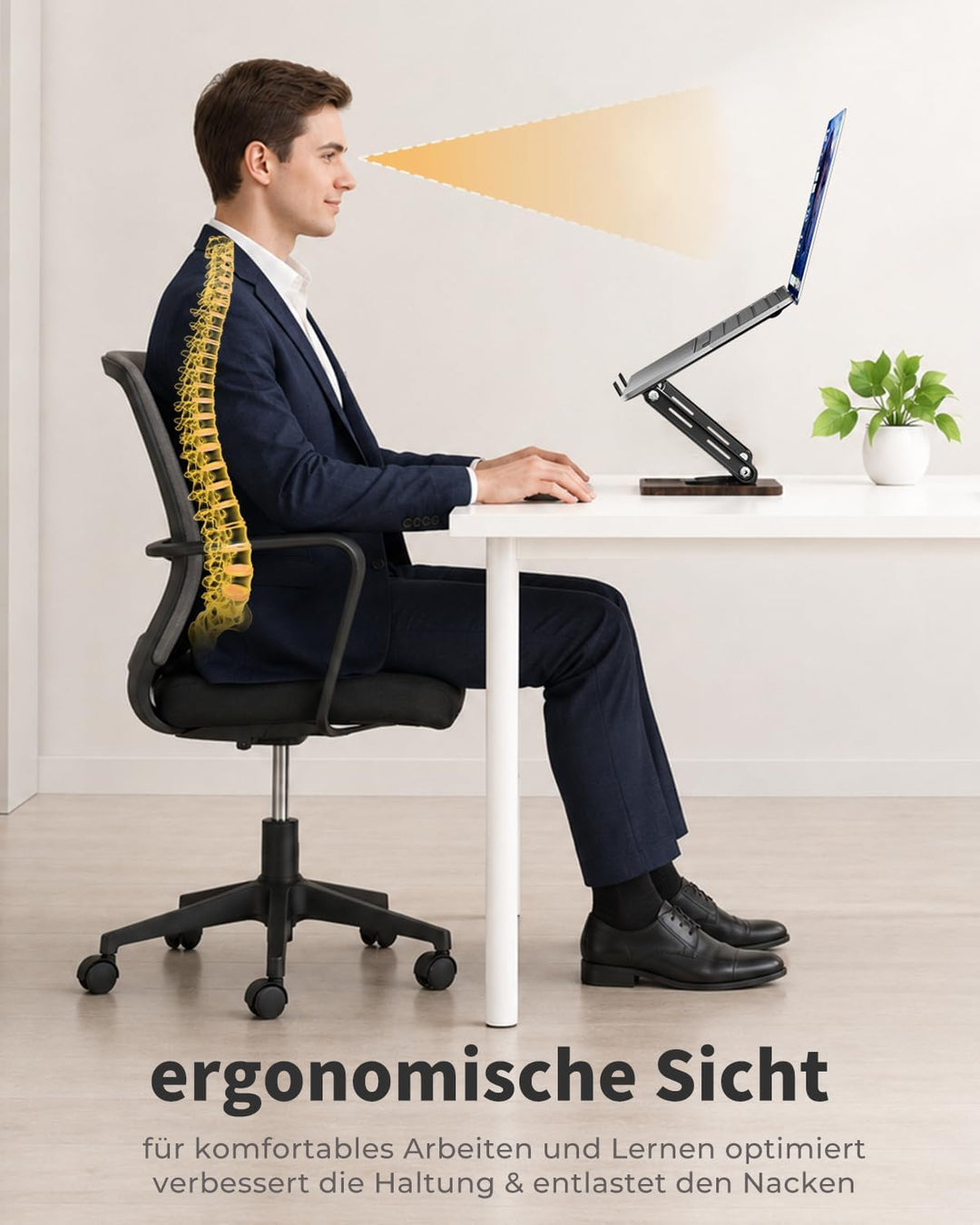 SupeDesk Laptop Ständer mit 360° drehbarer hölzerner Basis,verstellbarer Laptopständer mit Staufach,