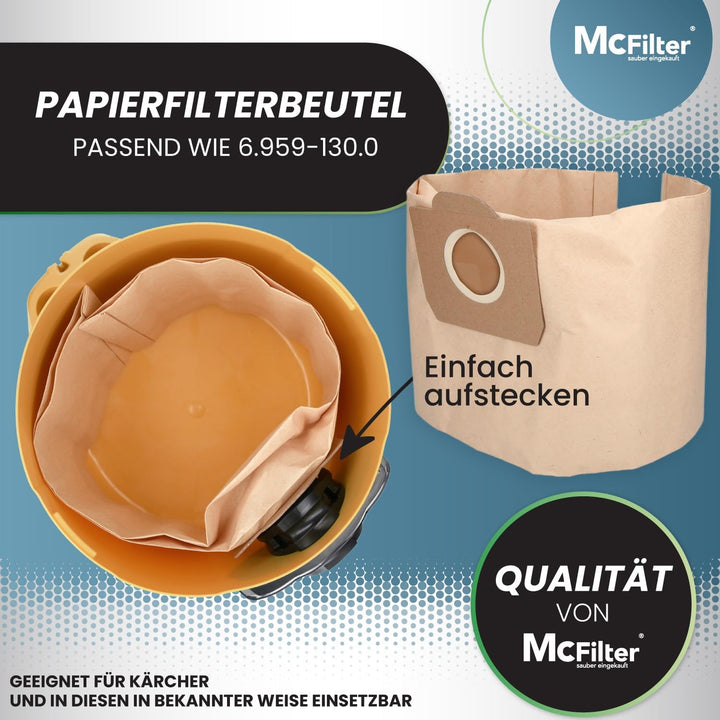 McFilter | 10 Staubsaugerbeutel + 1 Filter geeignet für Kärcher A2604, A2204, A2254, A2200, A2201, A