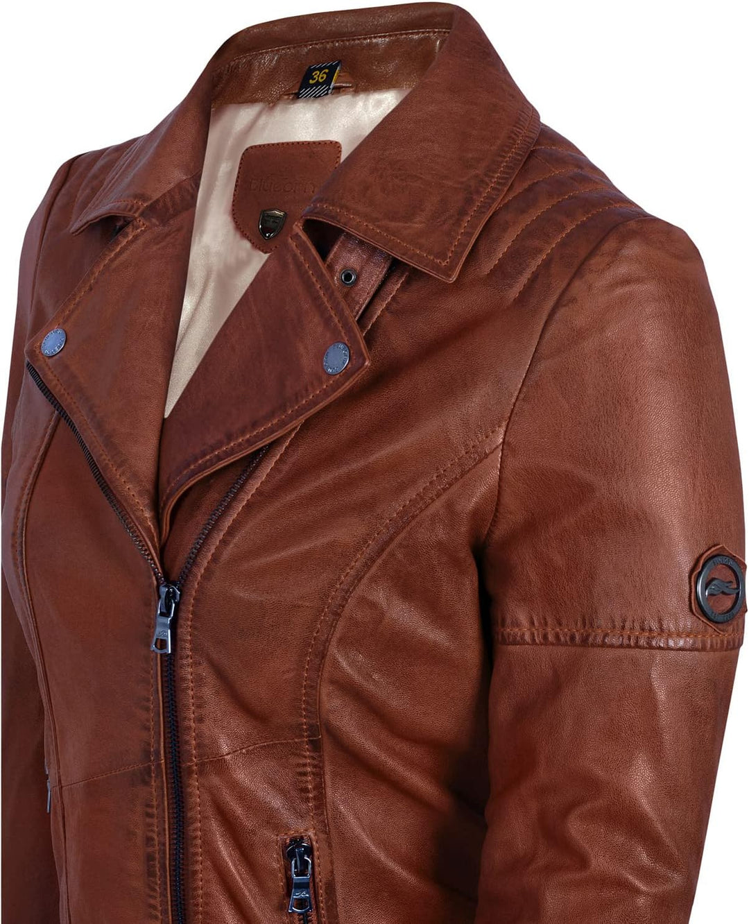 Blueorn Heeda Damen Lederjacke Übergangsjacke aus feinstem Lammnappa Leder - Modernen Bikerjacke Ech