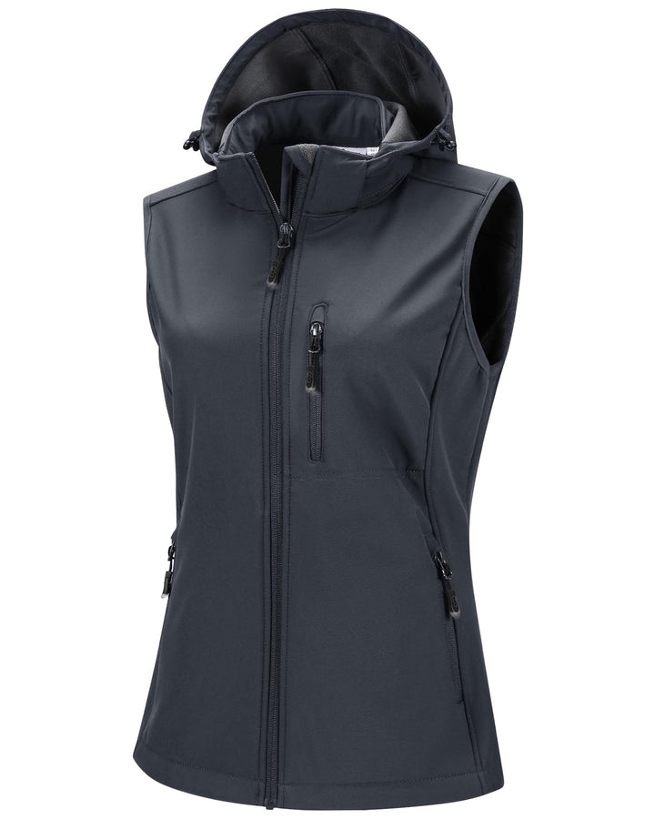 33,000ft Damen Softshell Westen mit Abnehmbare Kapuze Fleece Gefütterte Ärmellose Jacke Wasserdichte