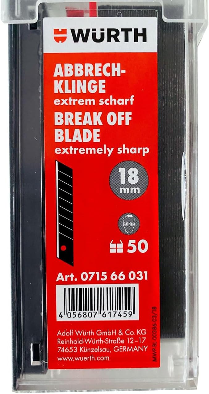 Würth 50x Abbrechklinge 18mm extrem scharf schwarz Schiebespender