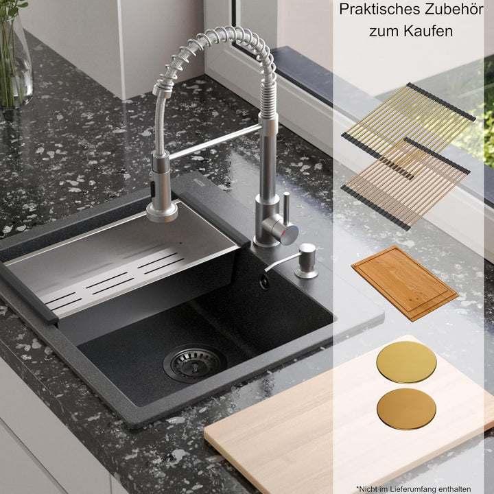 QUADRON Spülbecken Spüle Küche Grau & Golden | Grösse 57 x 50 x 22 cm | Granit Granitspüle MORGAN 11
