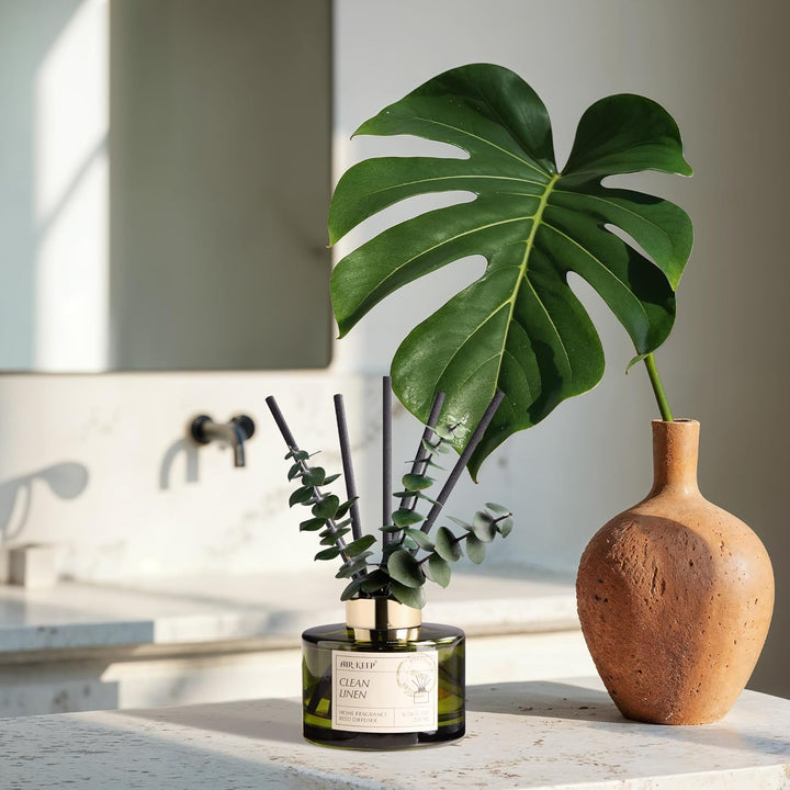 Airkeep Raumduft mit 8 Duftstäbchen 200ml, Clean Linen Langanhaltend Duft, Lufterfrischer für Zuhaus