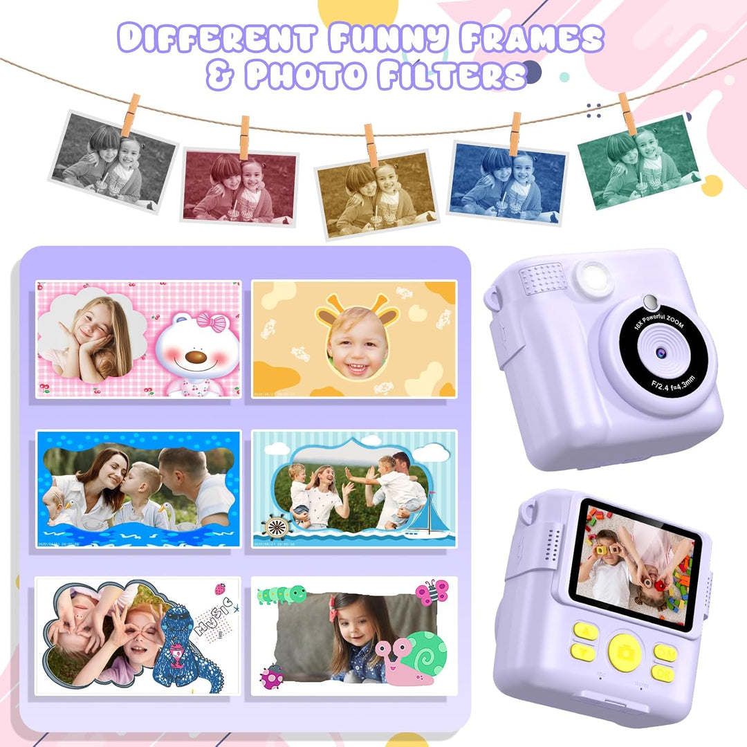 Gofunly Kinderkamera Sofortbildkamera, Sofortbildkamera Kinder 2,4 Zoll Bildschirm 1080P Videokamera