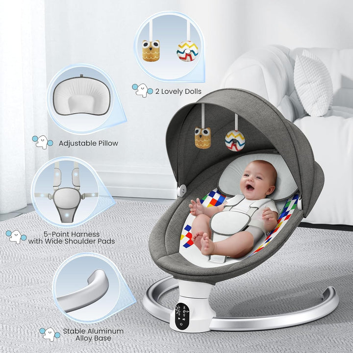 Elektrische Babywippe für Kleinkinder,Elektrische Babyschaukel mit 5 Punkt Sicherheitsgurt 5 Schauke