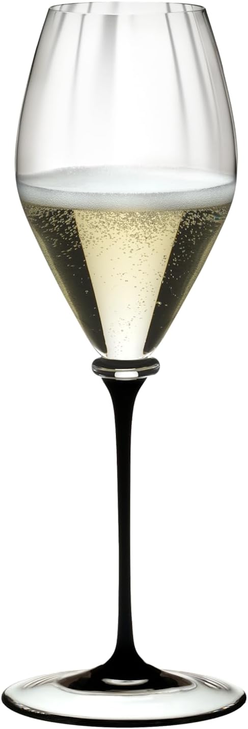 Riedel Fatto A Mano Performance Champagnerglas 368 ml, schwarzer Stiel Champagner, schwarzer Stiel,