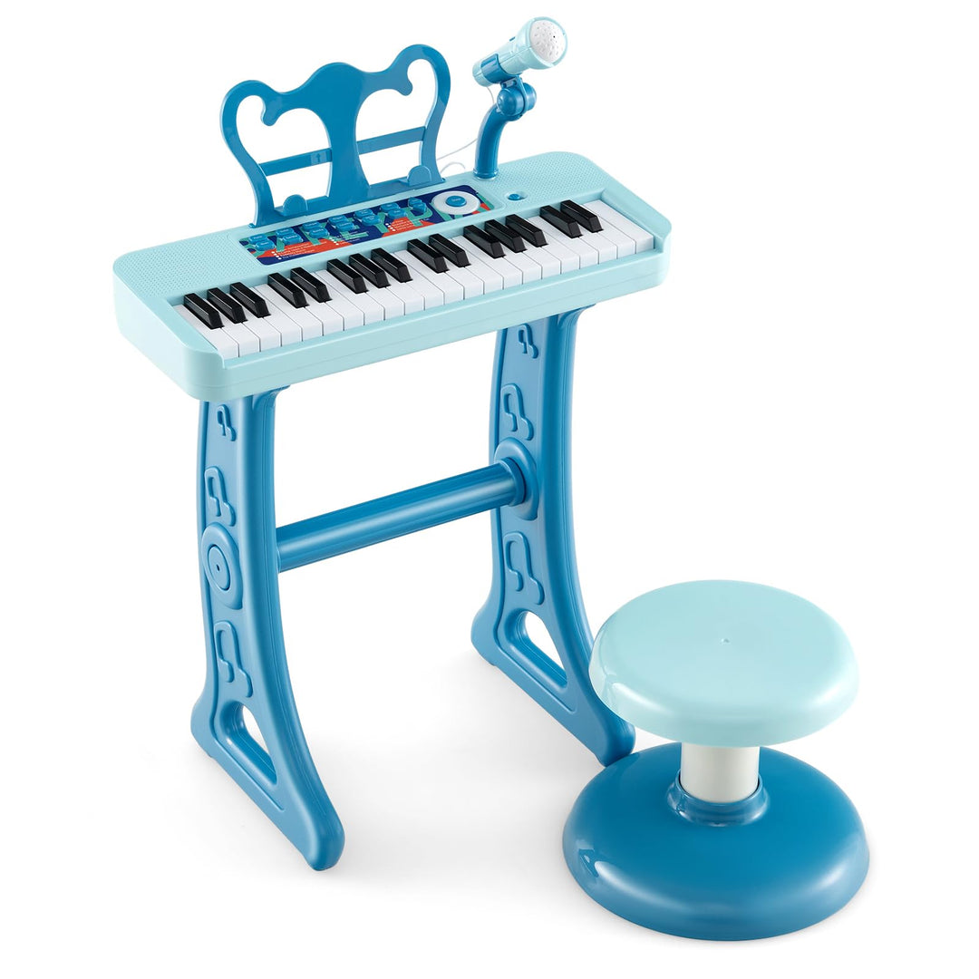 COSTWAY 37 Tasten Kinder Keyboard, Kinderklavier elektronisch mit Hocker, Mikrofon & Notenständer, K
