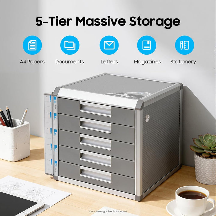 OUKANING Ablagebox mit 5 Schubladen - Schubladenbox mit hoher Kapazität Schubladenschrank Stahlschra