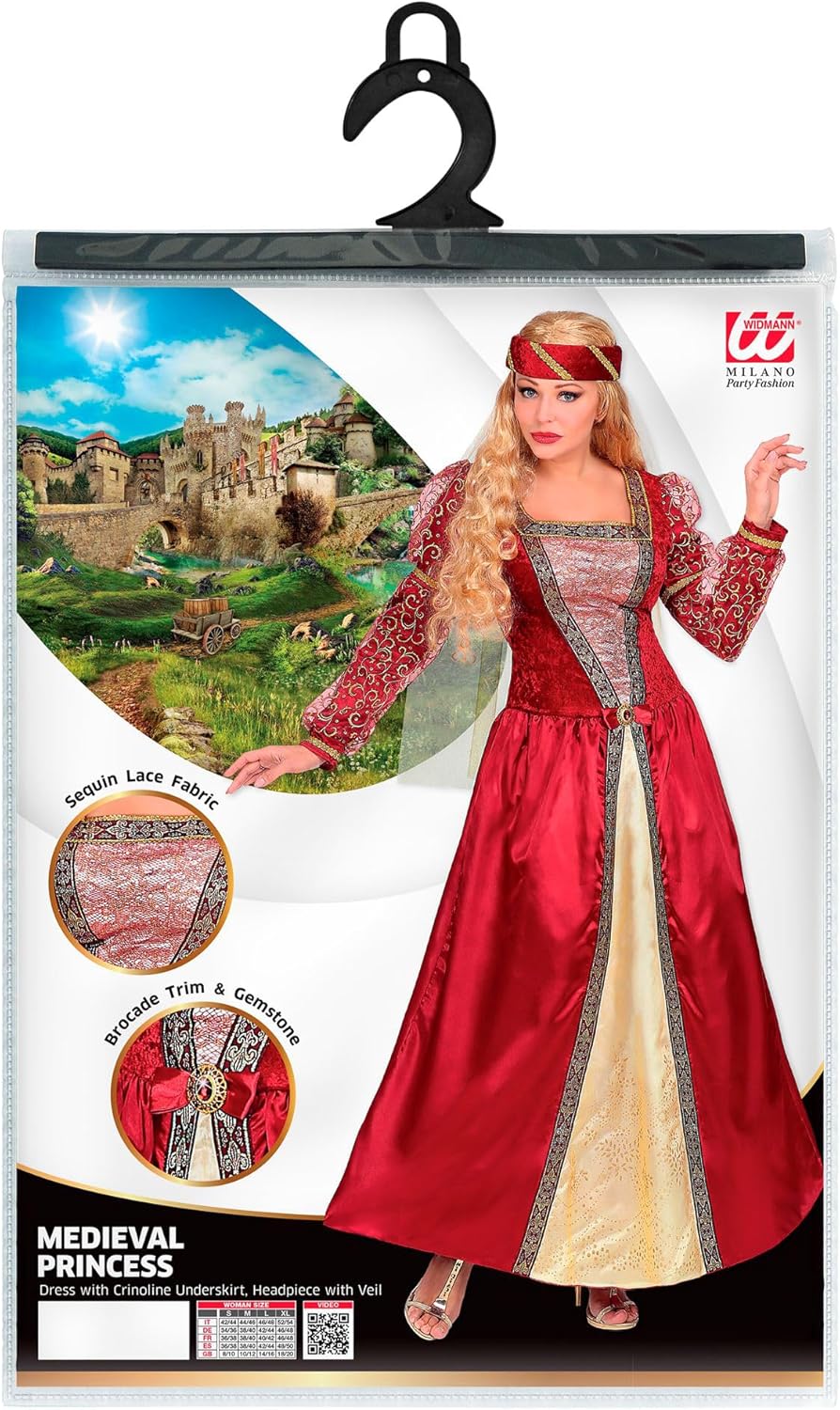 "MEDIEVAL PRINCESS" (dress with crinoline underskirt, headpiece with veil) - (L), L