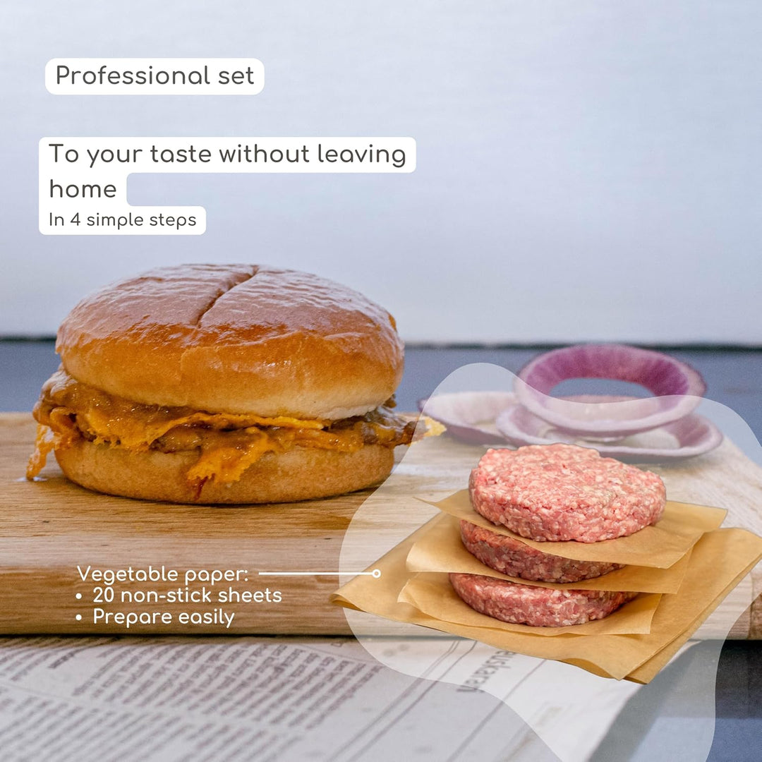 ADEGO Smash Burger Professionelles Set aus Edelstahl + QR mit Rezeptbuch - EU-zertifiziertes Produkt