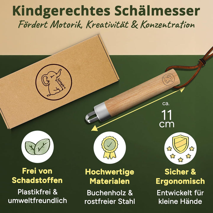 Eli® Schnitzmesser für Kinder mit Schnitzholz und runder Klinge ab 6 Jahre - hochwertiges Kindermess
