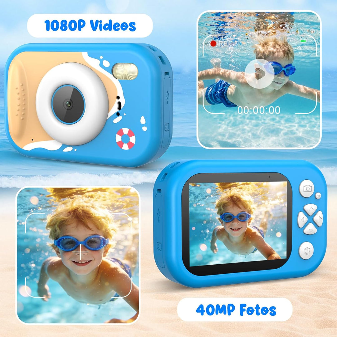Unterwasserkamera Kinder, 10M/32.8FT Kinderkamera wasserdichte Kamera Kinder mit 2,4" Bildschirm, 32
