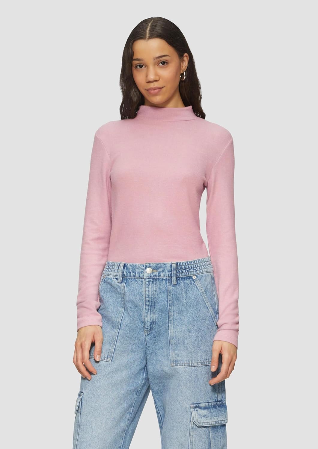 QS Damen Softes Longsleeve aus Viskosemix Langarmshirt mit Stehkragen (1er Pack) S Lilac/Pink 41w0,