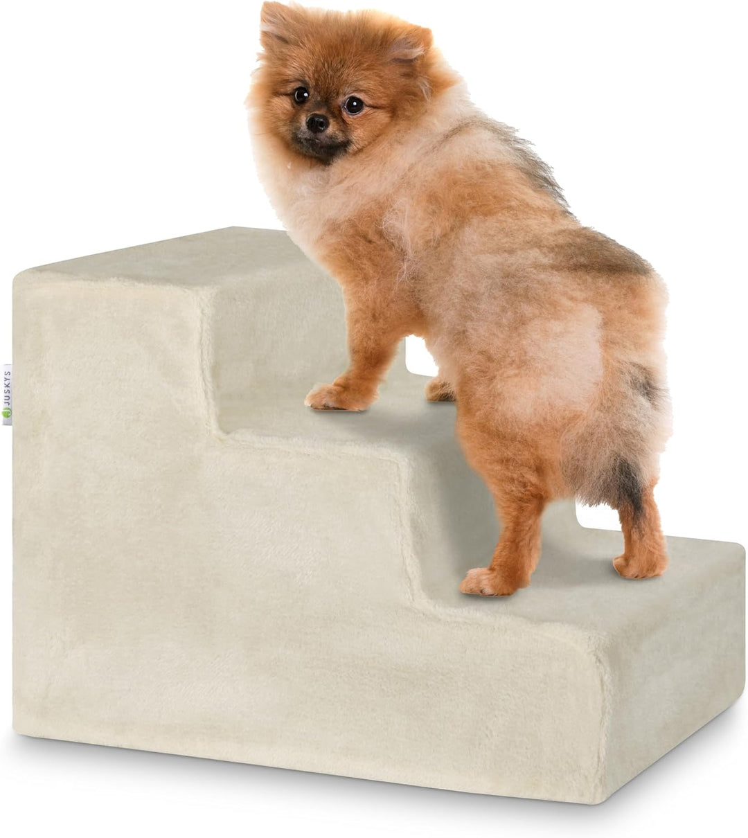 Juskys Haustiertreppe Hundetreppe 36 cm - Treppe 3 Stufen Plüsch-Bezug waschbar - Katzentreppe Hunde