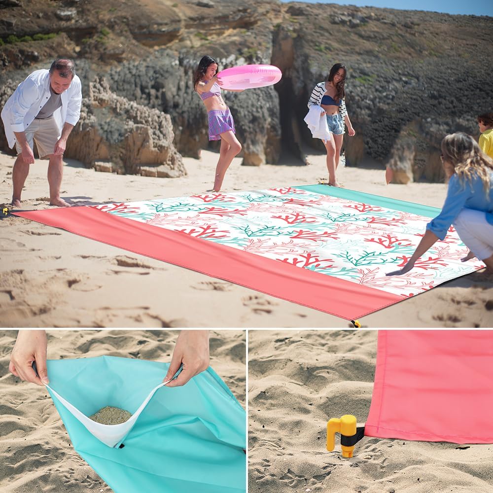 Stranddecke Picknickdecke sandfrei super gross 310x280cm, wasserdicht bequemes 210D-Nylon, Faltbar S