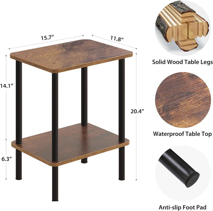 APICIZON Beistelltisch Holz, 2 Tier Nachttisch Schmal, 40x30x52cm, Beistelltisch Klein mit Stauraum,