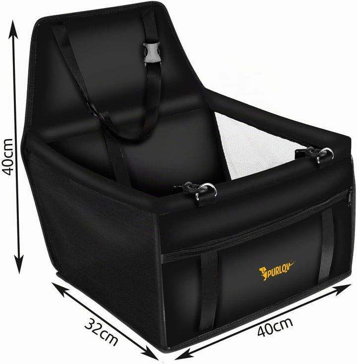 PURLOV Faltbarer Autositz für Hunde &amp; Katzen – 40x40x32cm – Wasserdicht, mit Sicherheitsgurt &amp; Netzf