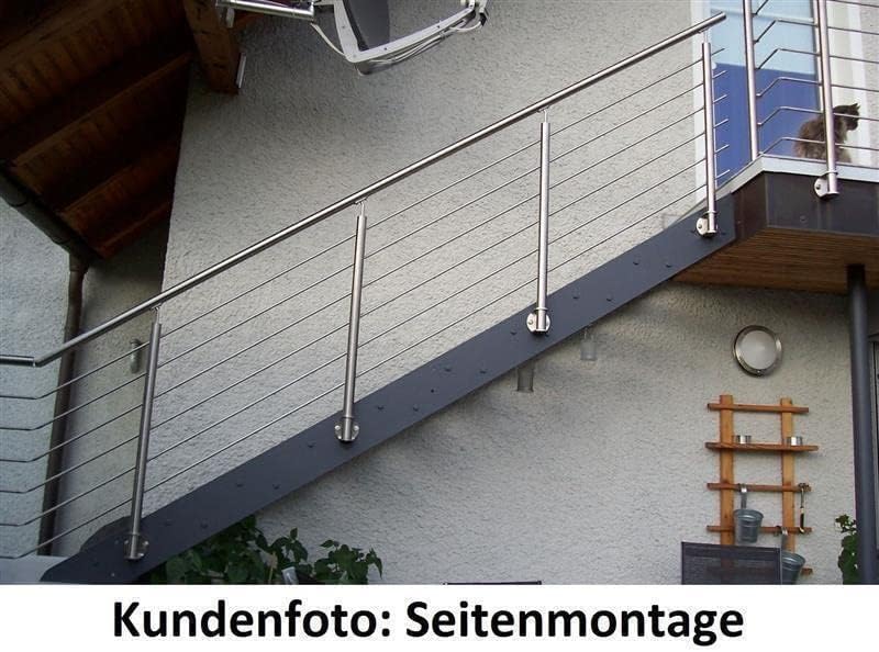 Edelstahl Treppengeländer Seitenmontage, 1,9m lang, 0,9m hoch, Aussengeländer, je 2 Pfosten + 3 Quer