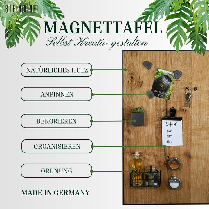 Magnettafel Echt Holz Eiche (Magnetwand+Kreidetafel+Pinnwand+Memoboard) verschiedene Grössen 20x80cm