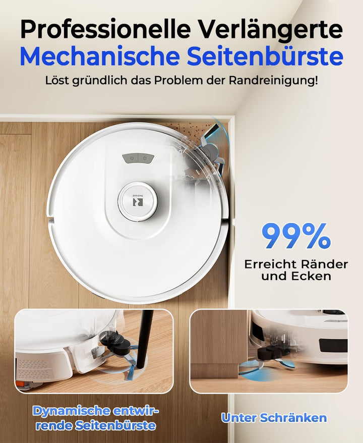 Redkey D8 Saugroboter mit Wischfunktion, 25.000Pa Saugkraft Saugroboter, 4L Staubsauger Roboter mit