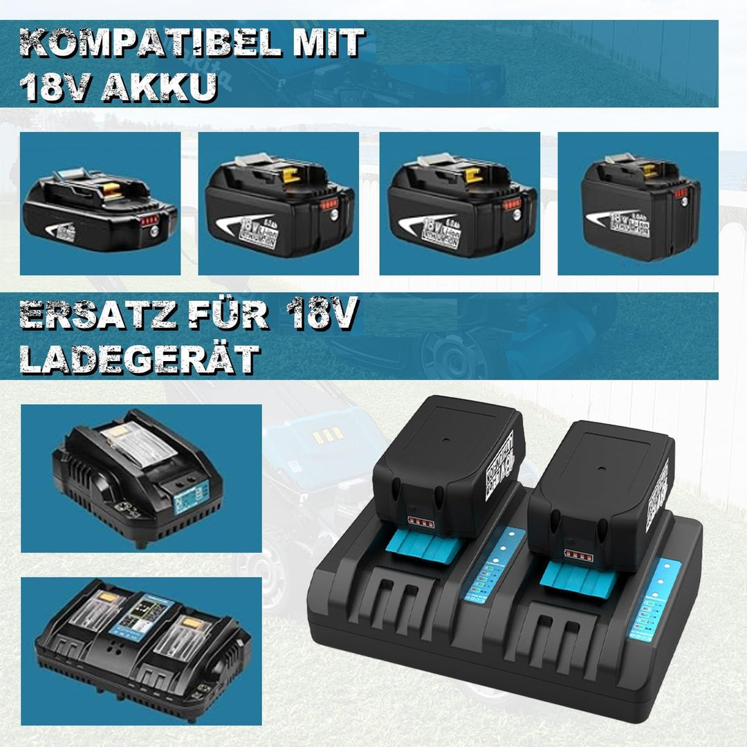 XNJTG [2 Stück] 5,0Ah 18V Akkus Ersatz für Makita 18V Akku BL1860 BL1850 BL1840 mit Dual Port Ladege