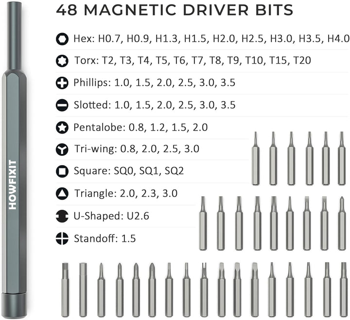 HowFixit PRO 48 Bit Schraubendreher Set für Elektronik, Smartphone, iPhone, Laptop, Macbook, PC, Spi
