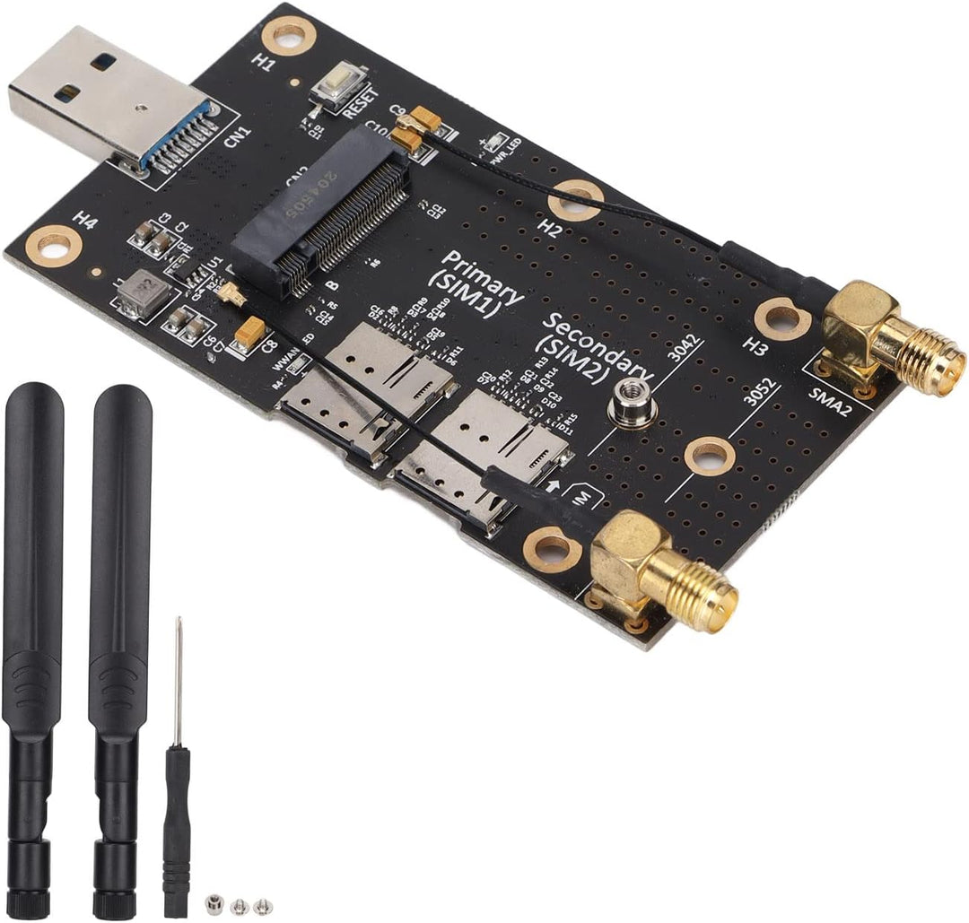 ASHATA NGFF M.2 auf USB3.0 Adapter,Dual-SIM-Kartensteckplatz LTE-Modem mit Antennenschrauben und Sch