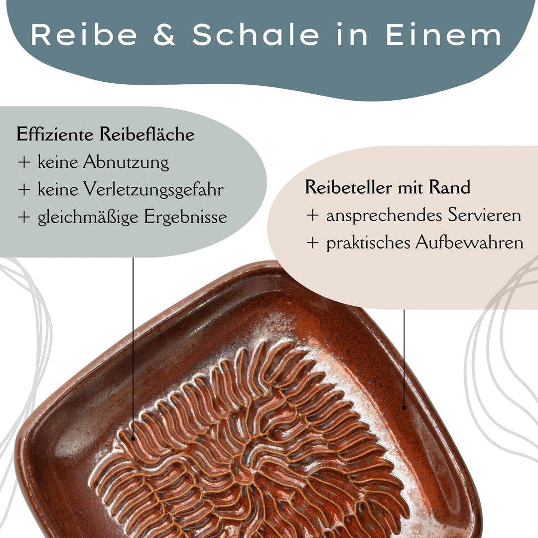 Ceramico Reibeteller & Backpinsel mit Naturborsten, Set aus Keramik für Knoblauch, Ingwer, Muskat, H