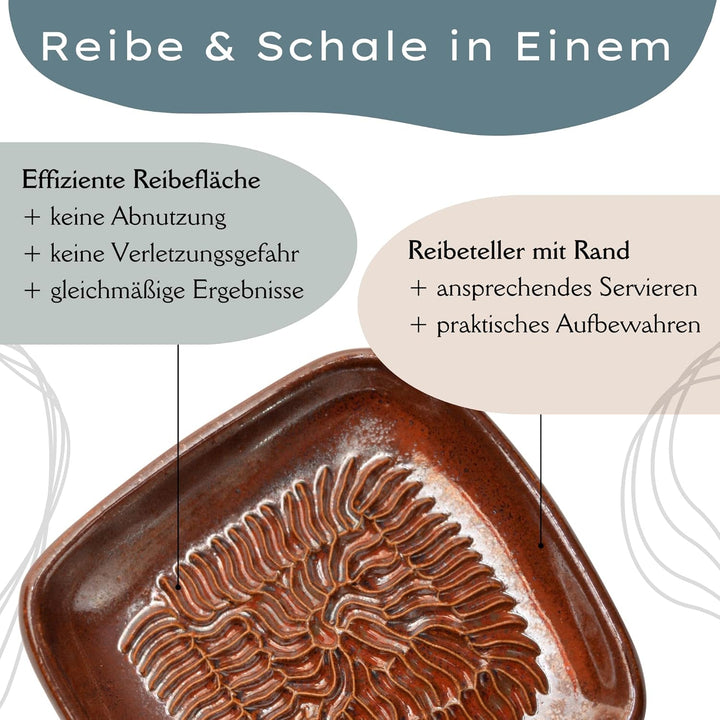 Ceramico Reibeteller & Backpinsel mit Naturborsten, Set aus Keramik für Knoblauch, Ingwer, Muskat, H