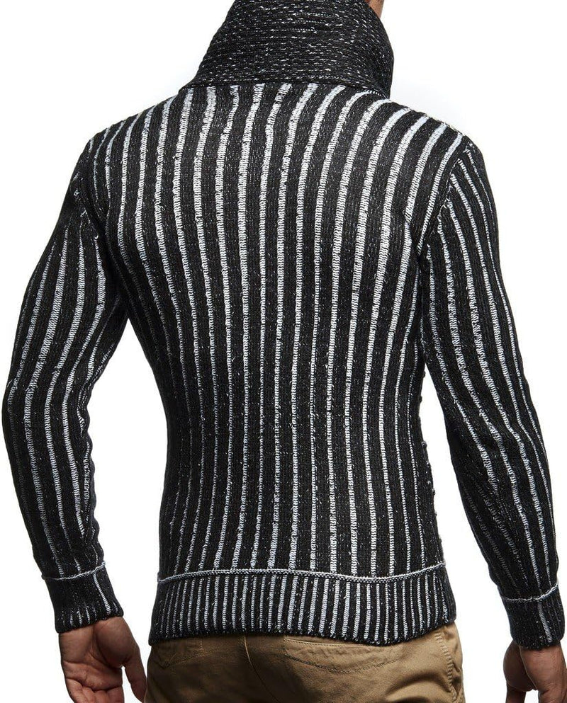 Leif Nelson Herren Strick-Pullover Schalkragen Slim Fit Winter Sommer Moderner Männer schwarzer Pull