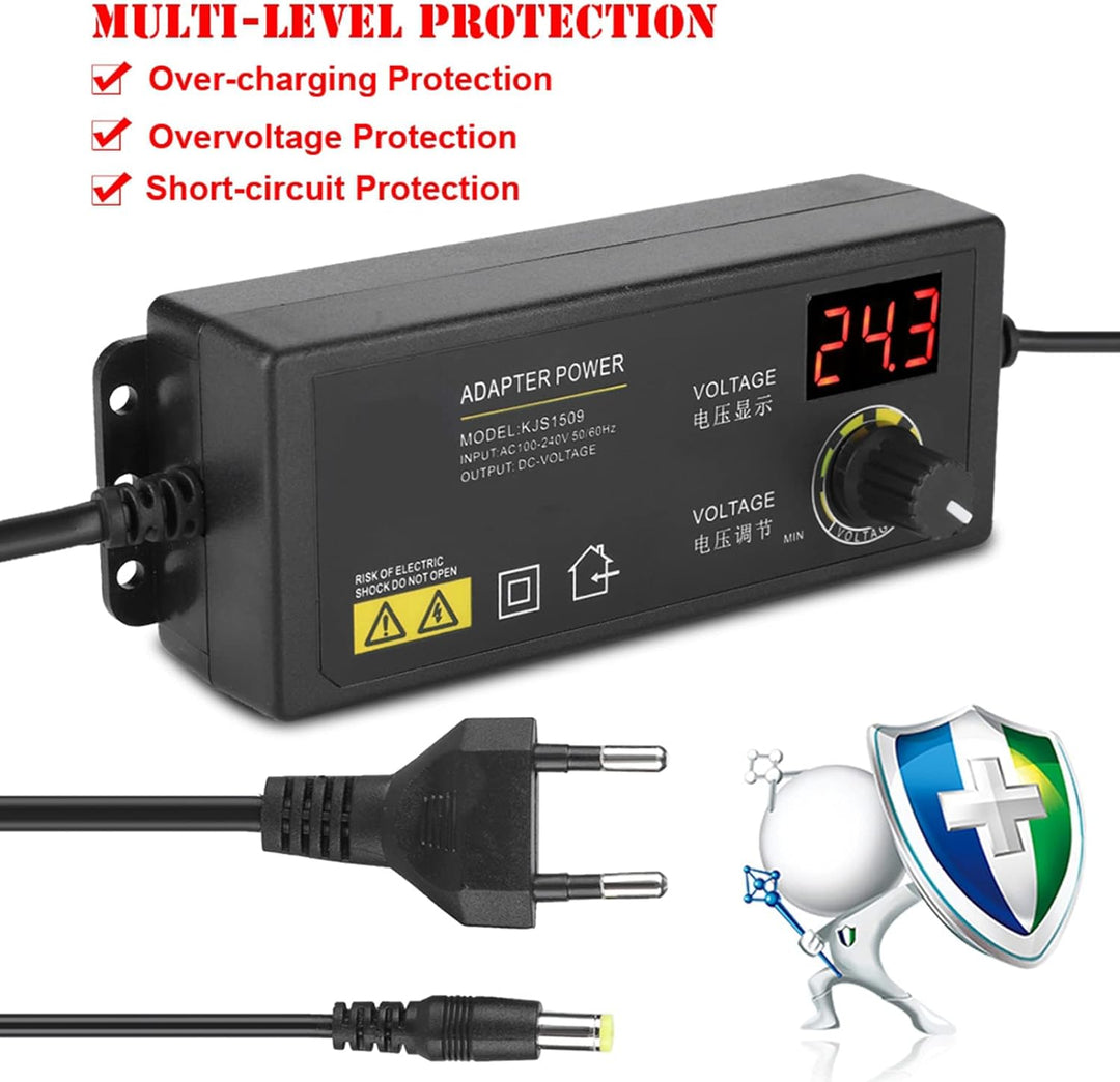 Einstellbares Netzteil,3-36V Weitbereich AC DC Stromadapter mit Digitalanzeige Anti-Interferenz 60W