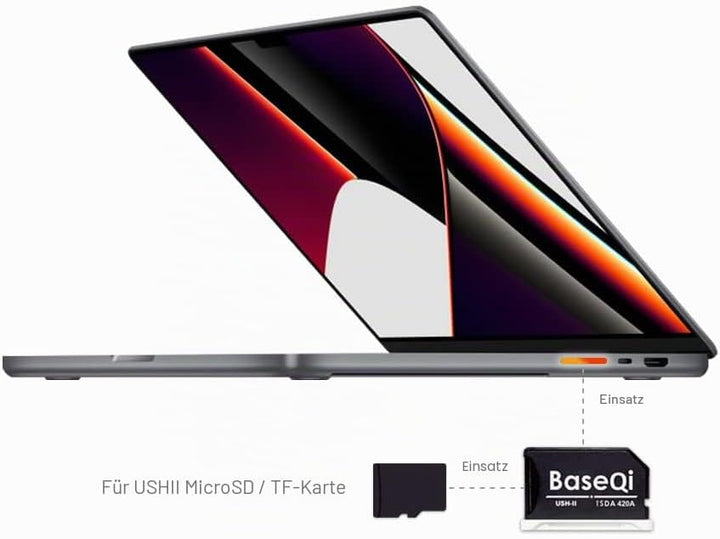 Baseqi UHS-II Aluminium microSD-Adapter für 2021 M1 MacBook Pro 14 und 16 Zoll (35,6 und 40,6 cm) (G