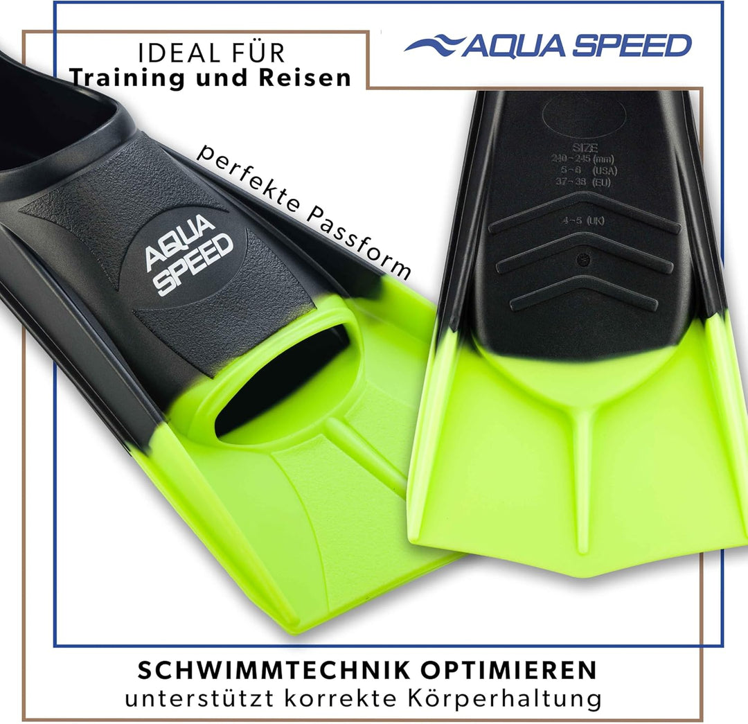 Aqua Speed Kurze Schwimmflossen für Erwachsene und Kinder I HIGH TECH | weiche Trainingsflossen I le