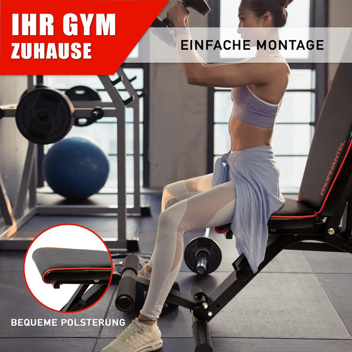 TOPSELLER! Profihantel Premium Line Hantelbank – Beinhalterung für Bauchtraining, bis 550 kg belastb